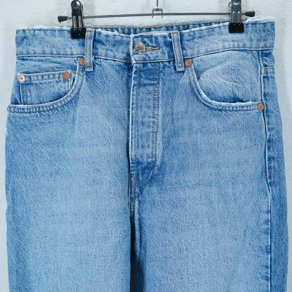 ZARA Womens Size 8 High Rise Acid Wash Straight Leg Jeans 100% Cotton Button Fly - Picture 2 of 6